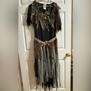 Spirit Halloween Witch Doctor Dress Outfit M/L 10-14 w/jewelry & hat